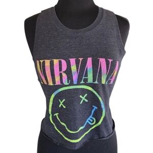 NIRVANA Custom Cut Tank Top XS Thrashed Grunge Multicolor Graphic Tank Top